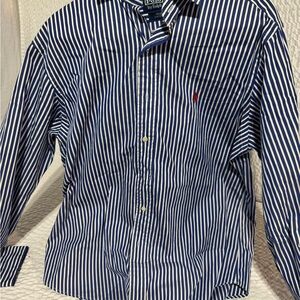 Polo by Ralph Lauren Men's Blue and White Striped Shirt